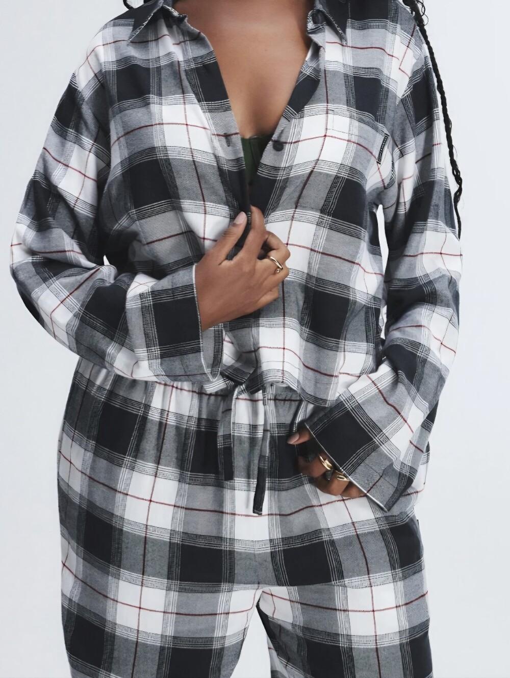 Savage X Fenty Black, White & Red Plaid Two-Piece Pajama Set